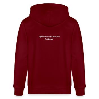 Optimismus? Anfänger – Sarkastisch - Stanley/Stella Unisex Bio-Kapuzenjacke CULTIVATOR  - Burgunderrot - Hinten - Anna (173cm)