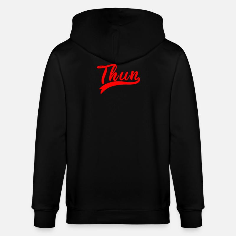 Thun Script Red Logo - Stanley/Stella CULTIVATOR  Unisex Organic Hooded Jacket - black