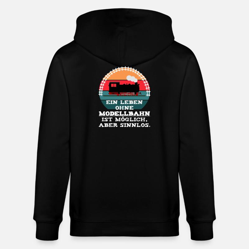 Modellbahn Eisenbahn Dampflok Spruch - Stanley/Stella Unisex Bio-Kapuzenjacke CULTIVATOR - Schwarz