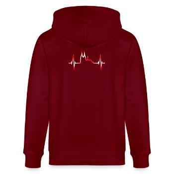 Cologne Skyline Heartbeat Rouge Blanc Kölsch Cologne - Veste à capuche bio CULTIVATOR Stanley/Stella Unisexe - bordeaux - Dos - Anna (173cm)