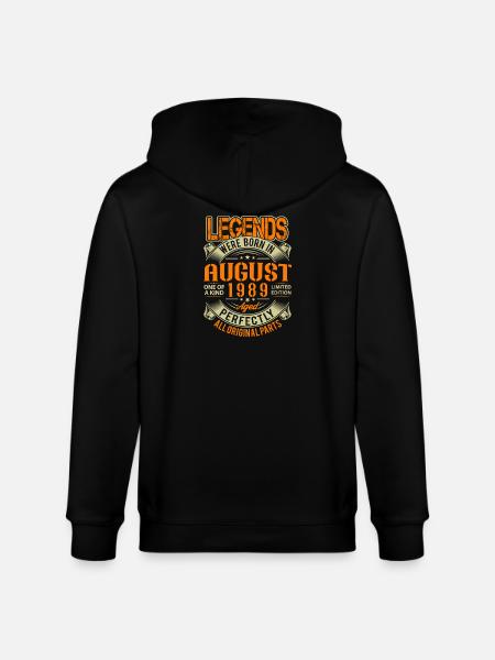 1989 August Birthday Legend - Stanley/Stella CULTIVATOR  Unisex Organic Hooded Jacket - black