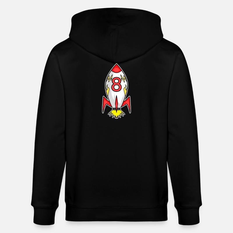 Rocket Boy 8th Birthday - Stanley/Stella CULTIVATOR Unisex Organic Hooded Jacket - black