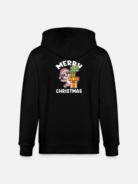 Merry Christmas Sloth - Stanley/Stella CULTIVATOR Unisex Organic Hooded Jacket - black