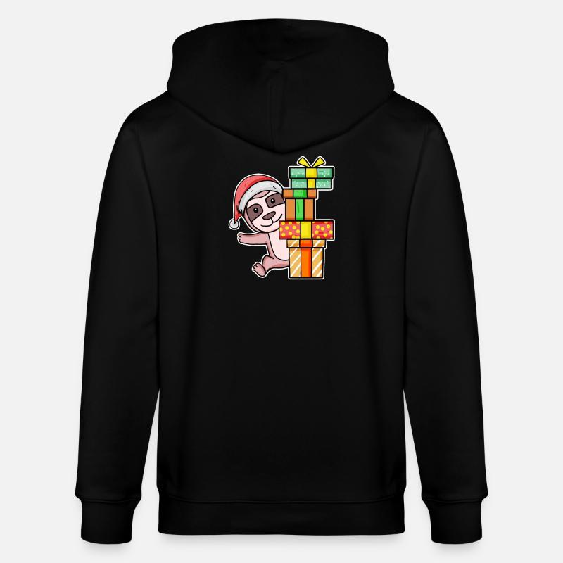 Weihnachten Faultier mit Geschenke - Stanley/Stella Unisex Bio-Kapuzenjacke CULTIVATOR  - Schwarz