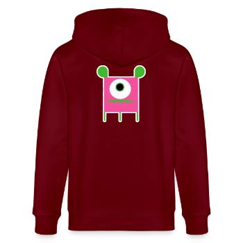 Pink Cyclops Monster | Funny Square Alien - Stanley/Stella CULTIVATOR  Unisex Organic Hooded Jacket - burgundy - Back - Anna (173cm)