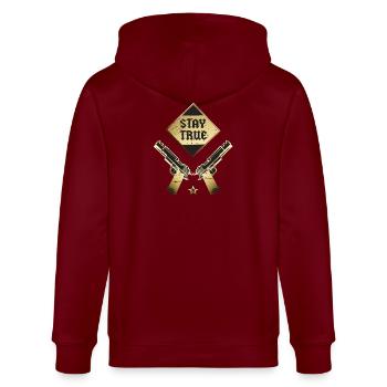 Bleib dir Treu - Stanley/Stella Unisex Bio-Kapuzenjacke CULTIVATOR  - Burgunderrot - Hinten - Anna (173cm)