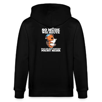 Müde Spruch lustig mit Tiger Motiv - Stanley/Stella Unisex Bio-Kapuzenjacke CULTIVATOR  - Schwarz - Hinten - Anna (173cm)