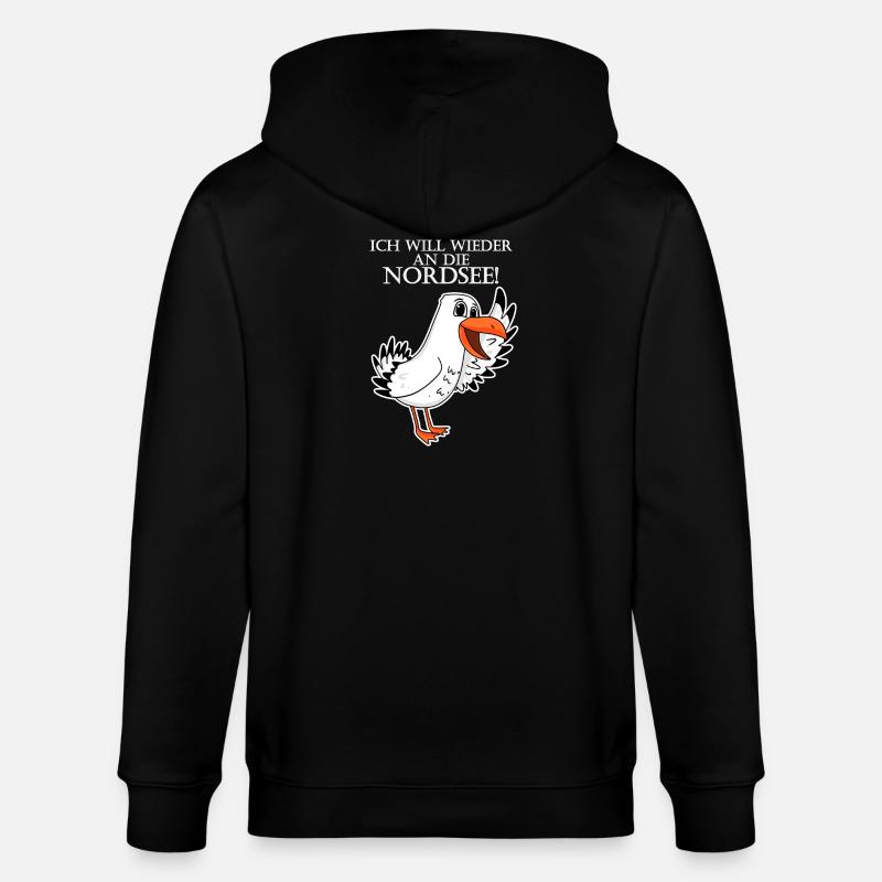 Nordsee Plattdeutsch Spruch Moin Möwe - Stanley/Stella Unisex Bio-Kapuzenjacke CULTIVATOR  - Schwarz