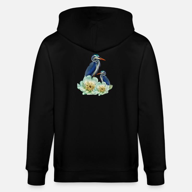Der elegante Kranich mit Blumen - Stanley/Stella Unisex Bio-Kapuzenjacke CULTIVATOR - Schwarz