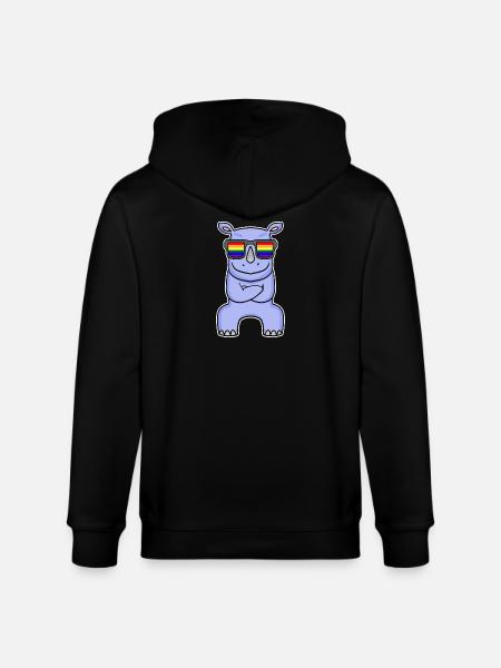 Rainbow - Rhinoceros with glasses - Stanley/Stella CULTIVATOR Unisex Organic Hooded Jacket - black