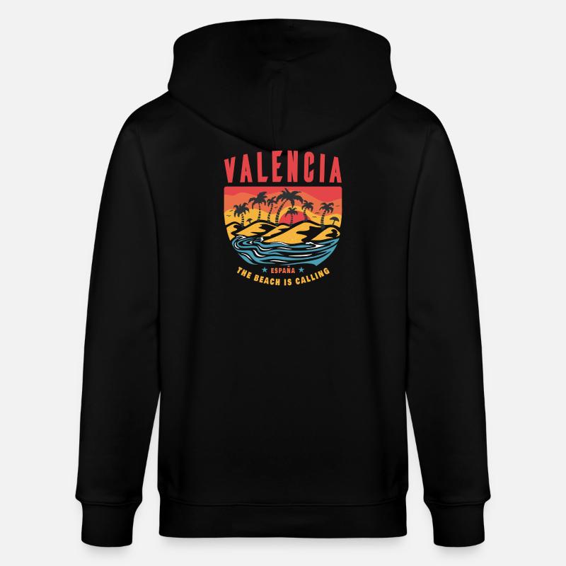 Valence, Espagne, palmiers, plage, design - Veste à capuche bio CULTIVATOR Stanley/Stella Unisexe - noir
