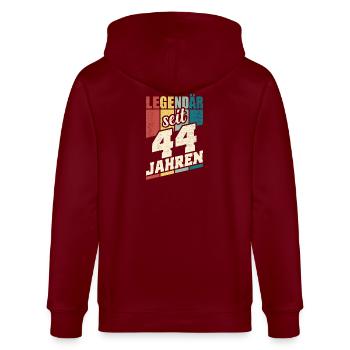 44. Geburtstag Legendär Seit 44 Jahren Legende 44 - Stanley/Stella Unisex Bio-Kapuzenjacke CULTIVATOR  - Burgunderrot - Hinten - Anna (173cm)