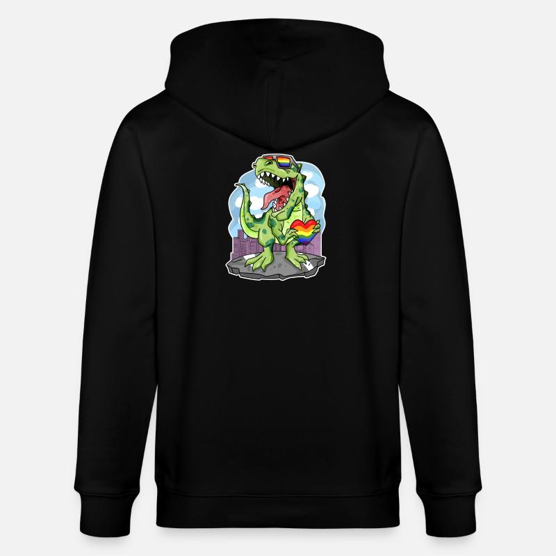Dino Regenbogen Herz Dinosaurier - Stanley/Stella Unisex Bio-Kapuzenjacke CULTIVATOR  - Schwarz