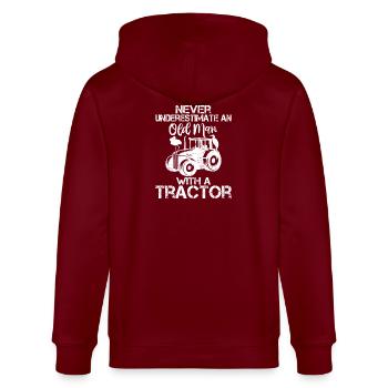Ne sous-estimez jamais un vieil homme avec un tracteur - Veste à capuche bio CULTIVATOR Stanley/Stella Unisexe - bordeaux - Dos - Anna (173cm)