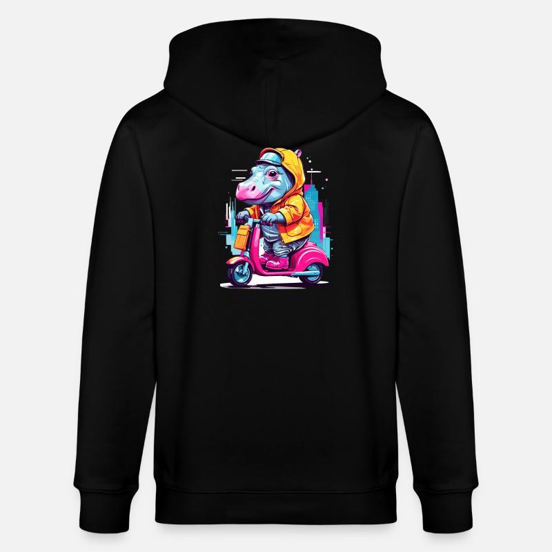 Nilpferd auf Roller - Stanley/Stella Unisex Bio-Kapuzenjacke CULTIVATOR  - Schwarz