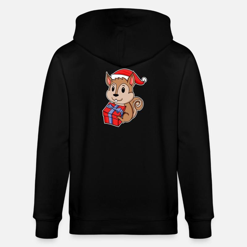 Squirrel with Santa hat - Stanley/Stella CULTIVATOR Unisex Organic Hooded Jacket - black
