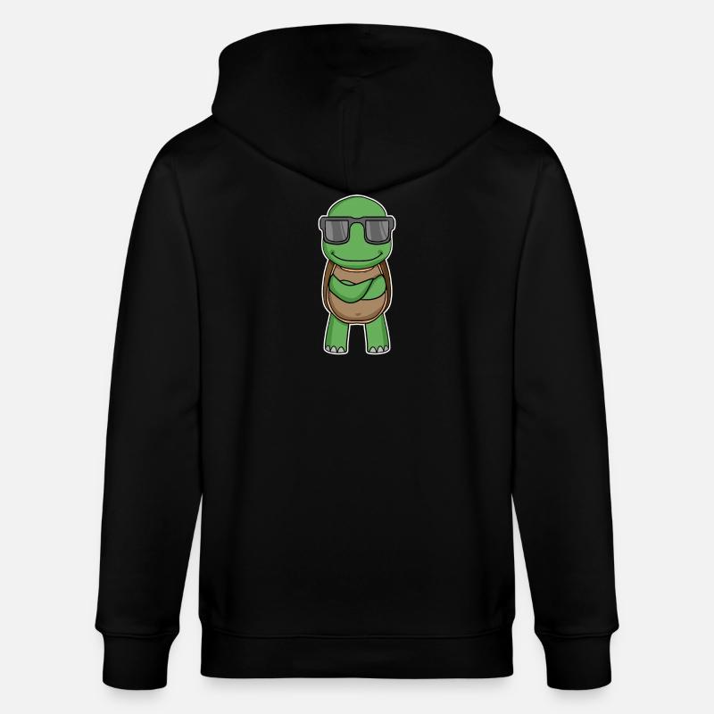 Turtle with glasses - Stanley/Stella CULTIVATOR  Unisex Organic Hooded Jacket - black