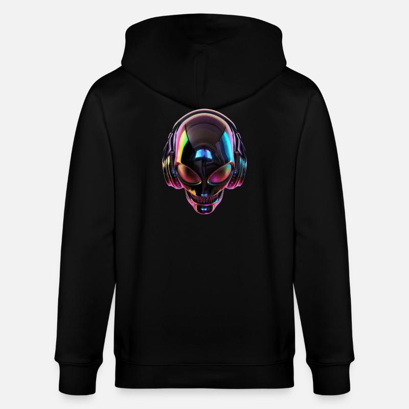 Tête extraterrestre noire avec écouteurs - Veste à capuche bio CULTIVATOR Stanley/Stella Unisexe - noir