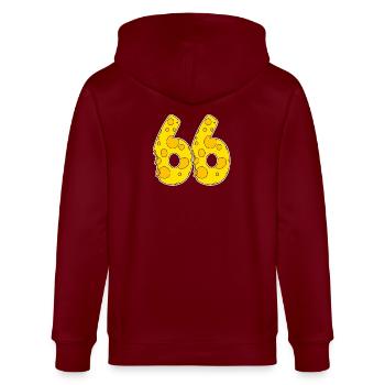 66 Jahre Lustig Käse - Stanley/Stella Unisex Bio-Kapuzenjacke CULTIVATOR  - Burgunderrot - Hinten - Anna (173cm)