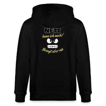 Motivationsspruch mit Cartoon-Augen - Stanley/Stella Unisex Bio-Kapuzenjacke CULTIVATOR  - Schwarz - Hinten - Anna (173cm)
