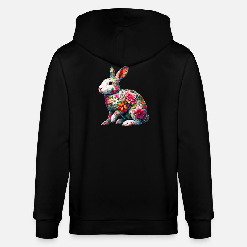 Hase mit Blumen geschmückt - Stanley/Stella Unisex Bio-Kapuzenjacke CULTIVATOR  - Schwarz