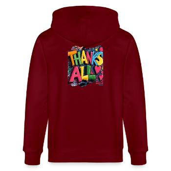 Frohes Dankeschön Graffiti Design - Stanley/Stella Unisex Bio-Kapuzenjacke CULTIVATOR  - Burgunderrot - Hinten - Anna (173cm)