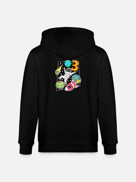 3 Birthday Boy Astronaut - Stanley/Stella CULTIVATOR Unisex Organic Hooded Jacket - black