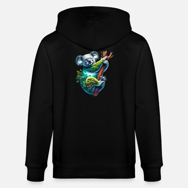 Koala - Stanley/Stella CULTIVATOR  Unisex Organic Hooded Jacket - black