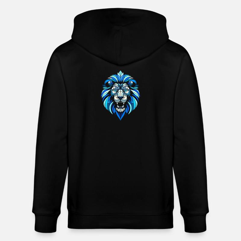 blue lion head, geometric patterns, polygons - Stanley/Stella CULTIVATOR Unisex Organic Hooded Jacket - black