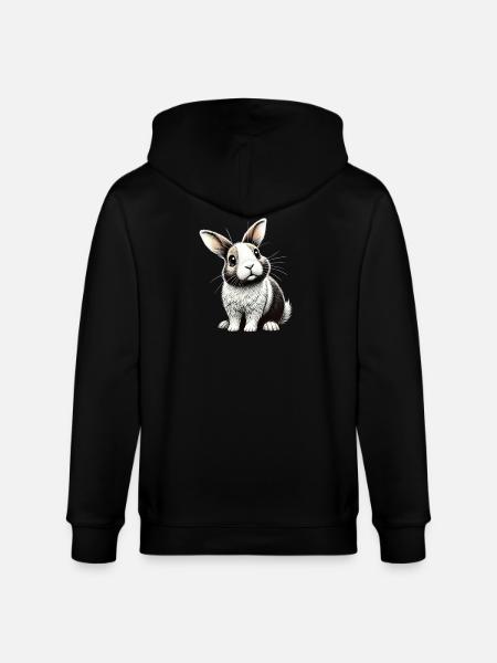 Adorable bunny illustration - Stanley/Stella CULTIVATOR Unisex Organic Hooded Jacket - black