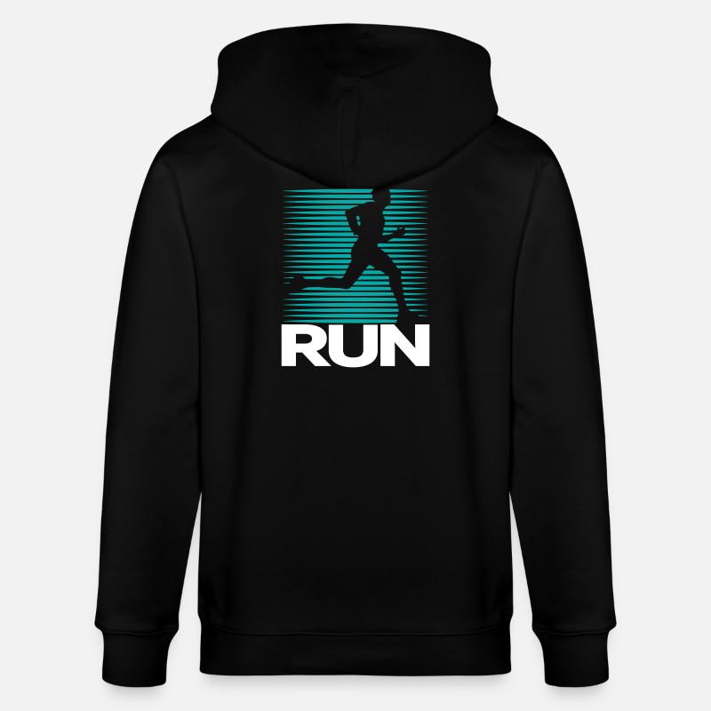 Runner Silhouette on Stripe Background - Stanley/Stella CULTIVATOR  Unisex Organic Hooded Jacket - black
