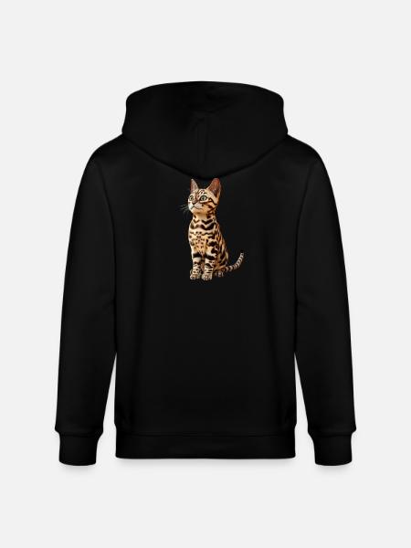 Kot bengalski Kot lamparc Leopardette Koty bengalskie - Ekologiczna rozpinana bluza z kapturem typu unisex Stanley/Stella CULTIVATOR  - czarny