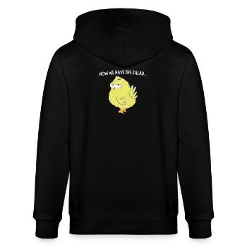Küken mit Salat Spruch - Stanley/Stella Unisex Bio-Kapuzenjacke CULTIVATOR  - Schwarz - Hinten - Anna (173cm)