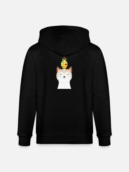 Munter kat med ananas – Tropisk dyredesign - Stanley/Stella økologisk unisex-hættejakke CULTIVATOR  - sort