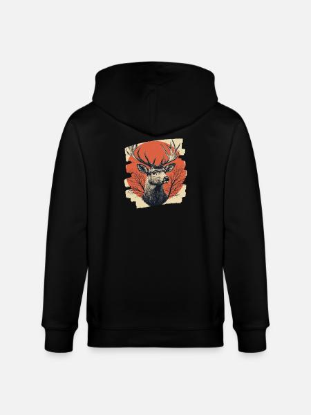 Deer with antlers - Stanley/Stella CULTIVATOR  Unisex Organic Hooded Jacket - black