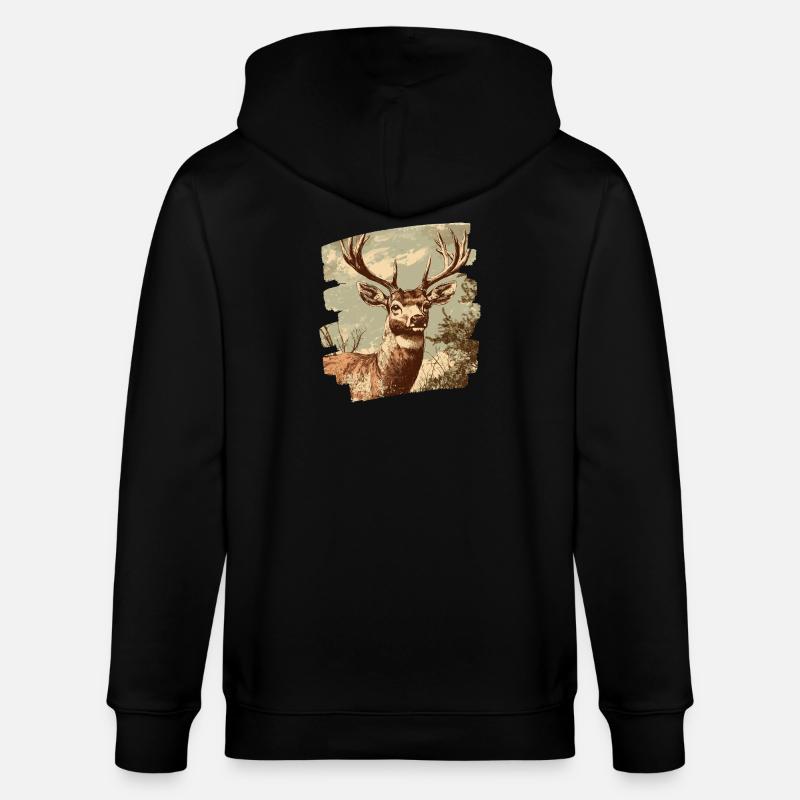 Hirsch mit Geweih - Stanley/Stella Unisex Bio-Kapuzenjacke CULTIVATOR  - Schwarz