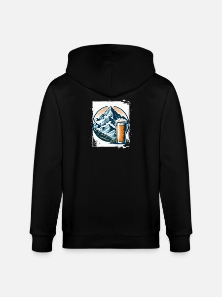 Mountain and Beer Nature Motif - Stanley/Stella CULTIVATOR Unisex Organic Hooded Jacket - black