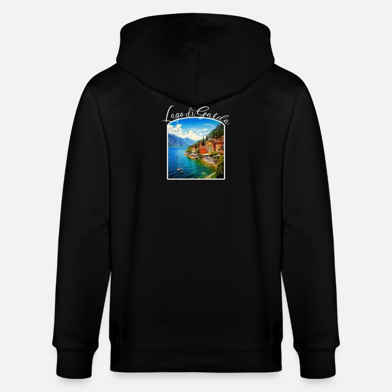 Gardasee, Lago di Garda - Stanley/Stella Unisex Bio-Kapuzenjacke CULTIVATOR  - Schwarz