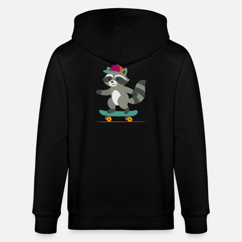 Skateboard-Waschbär mit Basecap - Stanley/Stella Unisex Bio-Kapuzenjacke CULTIVATOR  - Schwarz
