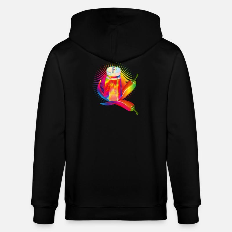 Bunter Pfefferstreuer mit scharfen Chilis - Stanley/Stella Unisex Bio-Kapuzenjacke CULTIVATOR  - Schwarz