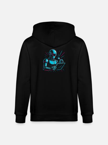 Roboter mit Laptop & Stift - Stanley/Stella Unisex Bio-Kapuzenjacke CULTIVATOR - Schwarz
