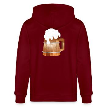 Rustikaler Bierkrug in Holzoptik mit Schaum - Stanley/Stella Unisex Bio-Kapuzenjacke CULTIVATOR  - Burgunderrot - Hinten - Anna (173cm)