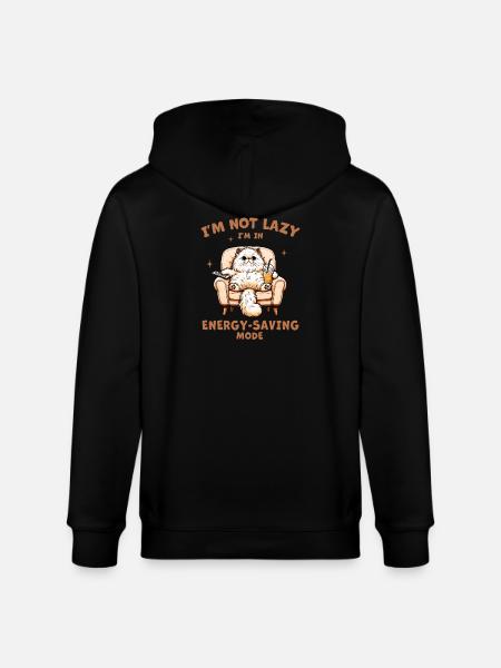Lazy kitten saves energy - Stanley/Stella CULTIVATOR Unisex Organic Hooded Jacket - black