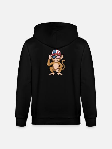 Funny Monkey USA Flag Independence Day 4th of July - Stanley/Stella CULTIVATOR  Unisex Organic Hooded Jacket - black