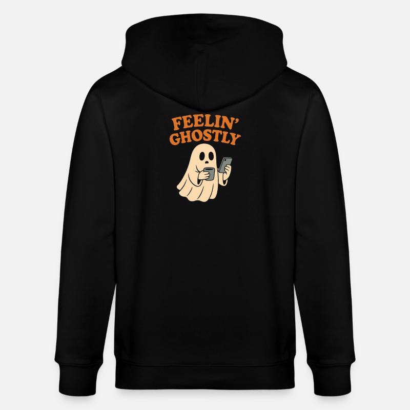 Felling Ghostly Design mit Smartphone - Stanley/Stella Unisex Bio-Kapuzenjacke CULTIVATOR  - Schwarz