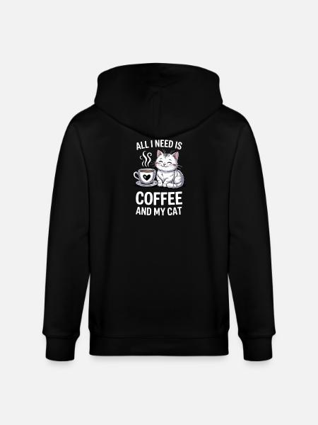 Coffee And Cat Quote Design - Stanley/Stella CULTIVATOR  Unisex Organic Hooded Jacket - black