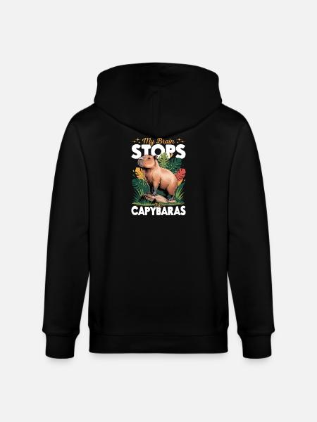 Funny aesthetic Kawaii Capybara - Stanley/Stella CULTIVATOR  Unisex Organic Hooded Jacket - black