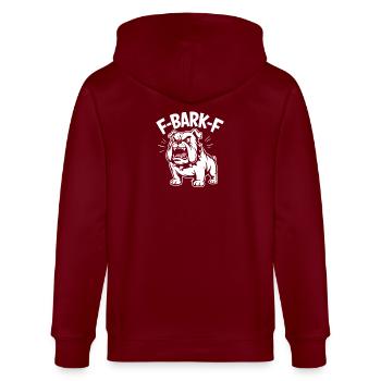 F-BARK-F Bulldog Aggressive Dog Humor - Stanley/Stella CULTIVATOR  Unisex Organic Hooded Jacket - burgundy - Back - Anna (173cm)