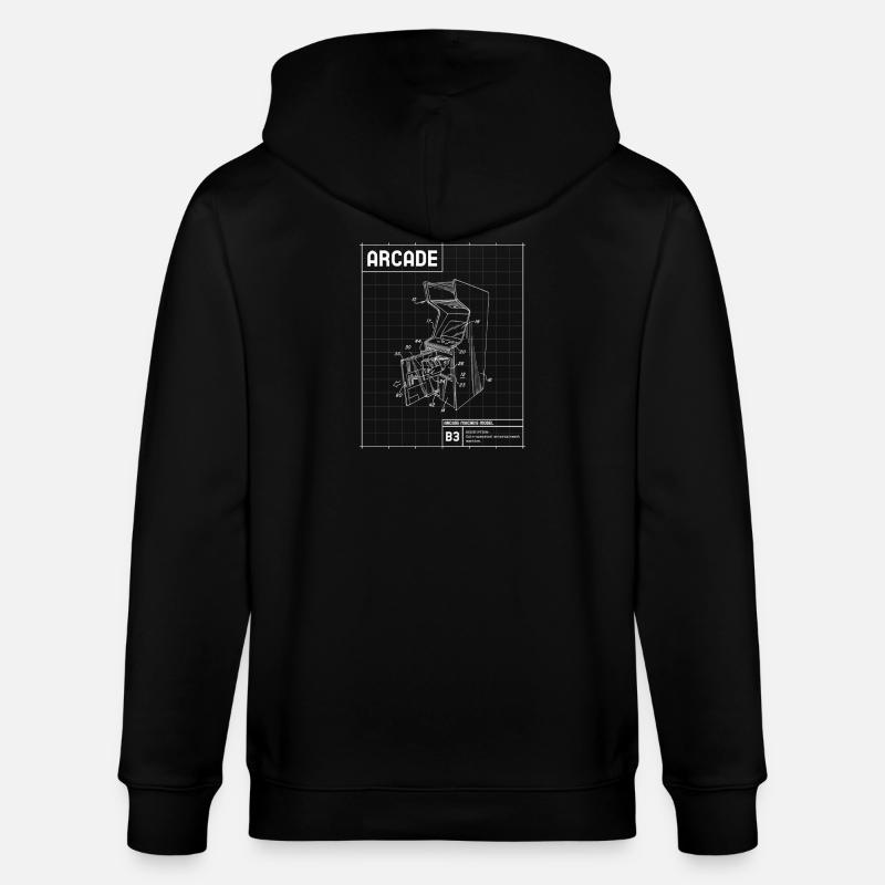 Retro Arcade Sketch on Grid - Stanley/Stella CULTIVATOR  Unisex Organic Hooded Jacket - black