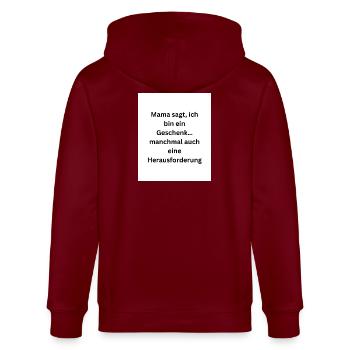 Maman dit que je suis un cadeau - Veste à capuche bio CULTIVATOR Stanley/Stella Unisexe - bordeaux - Dos - Anna (173cm)
